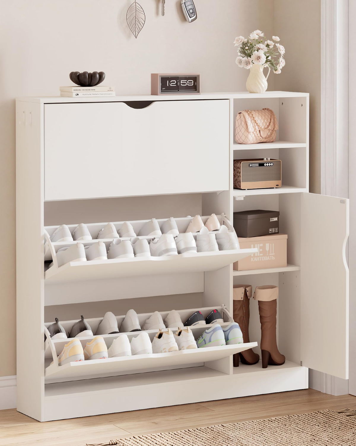 Narrow Shoe Storage Cabinet with 3 Flip Drawers E891311