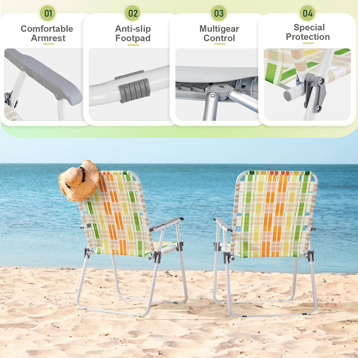 Set of 2 Webbed Folding Beach Chairs Z12778