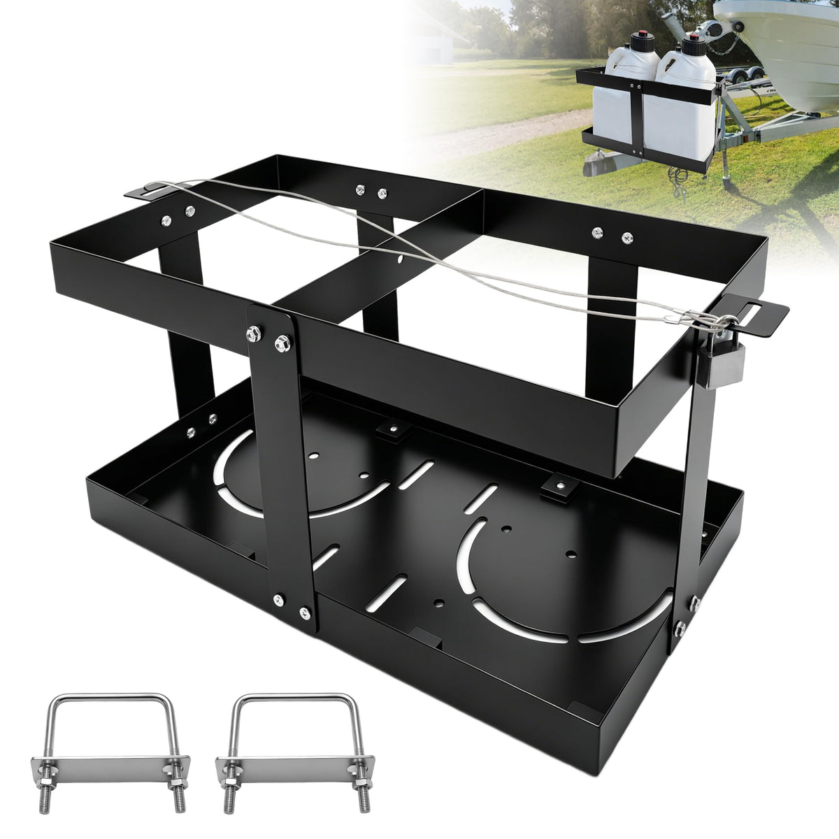 Gas Can Rack with Lock Cable and Rubber Pads W14586
