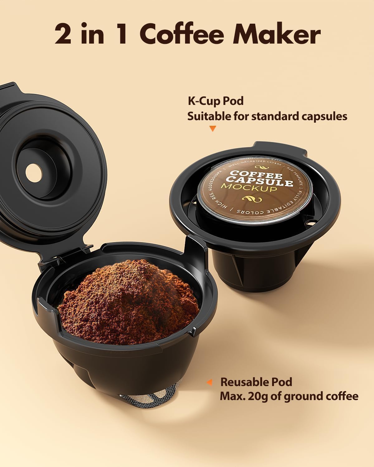 Single Serve 2 in 1 Pod Coffee Maker, 6 to 14oz, Black C6784