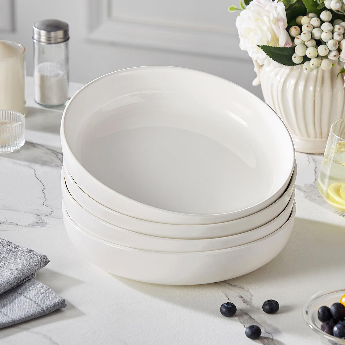 48 Oz White Ceramic Pasta Bowls Set of 4 L6995