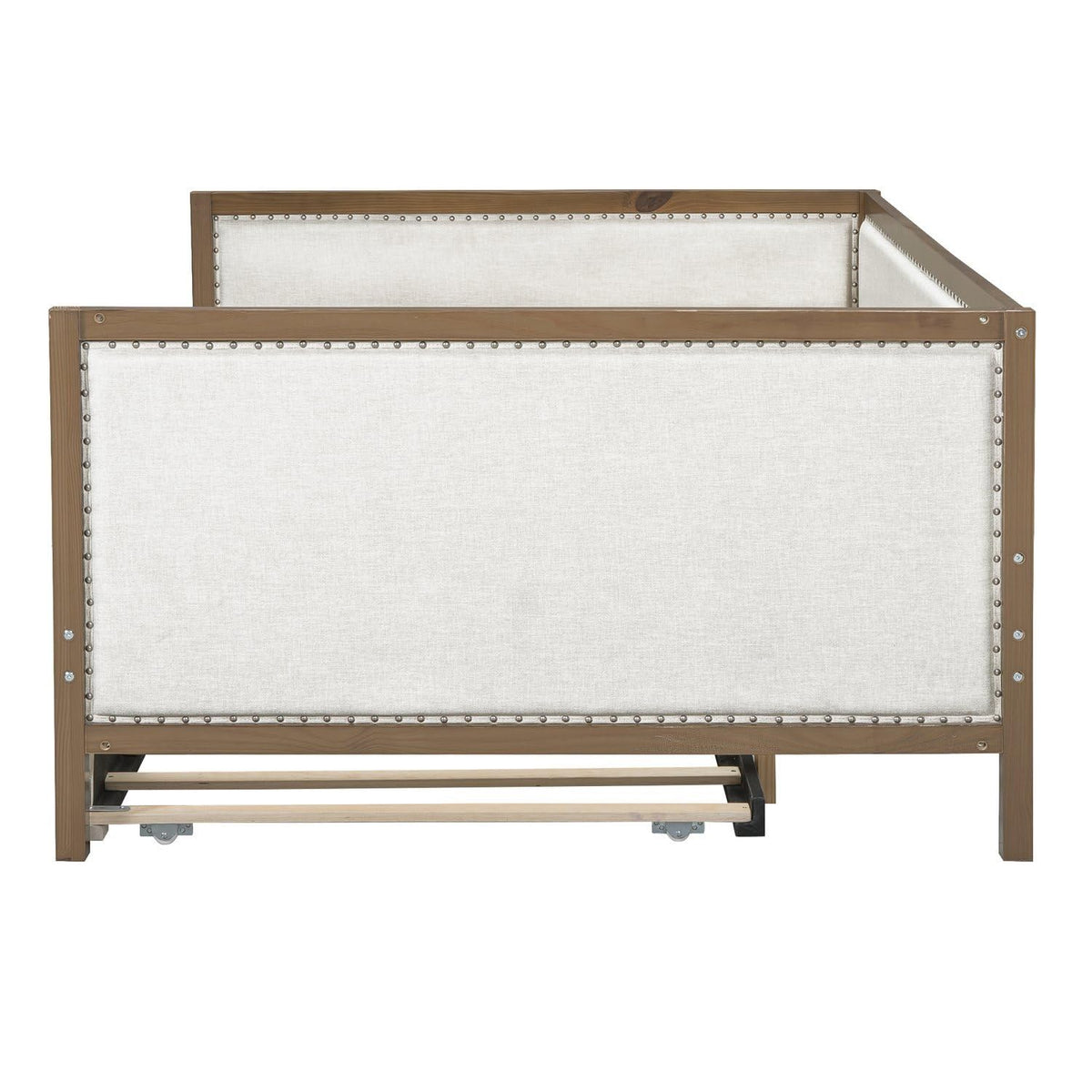 Full Size Upholstered Daybed with Trundle Linen Fabric Y438