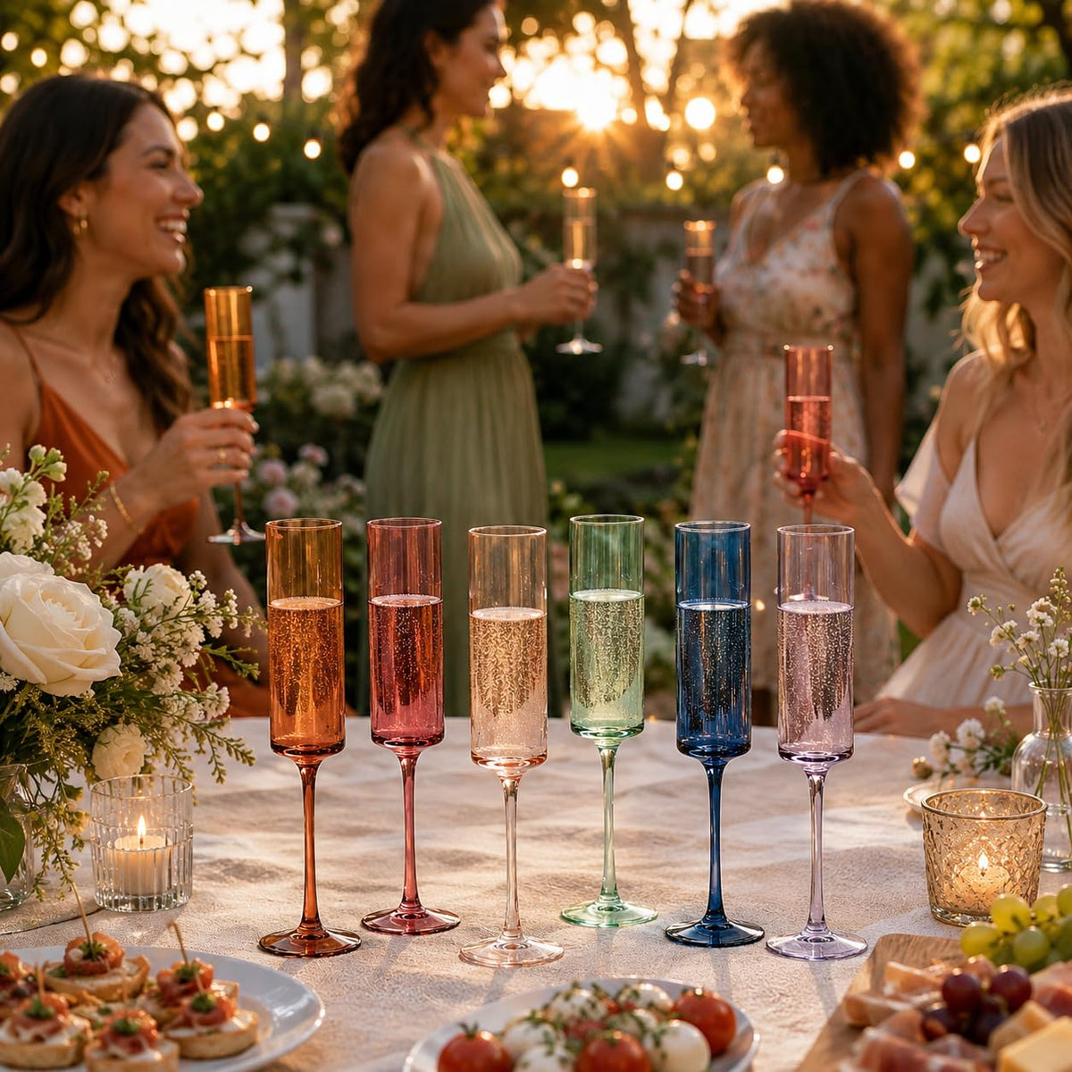 Colored Champagne Flute Stemmed Glasses Set of 6 6oz Y42804