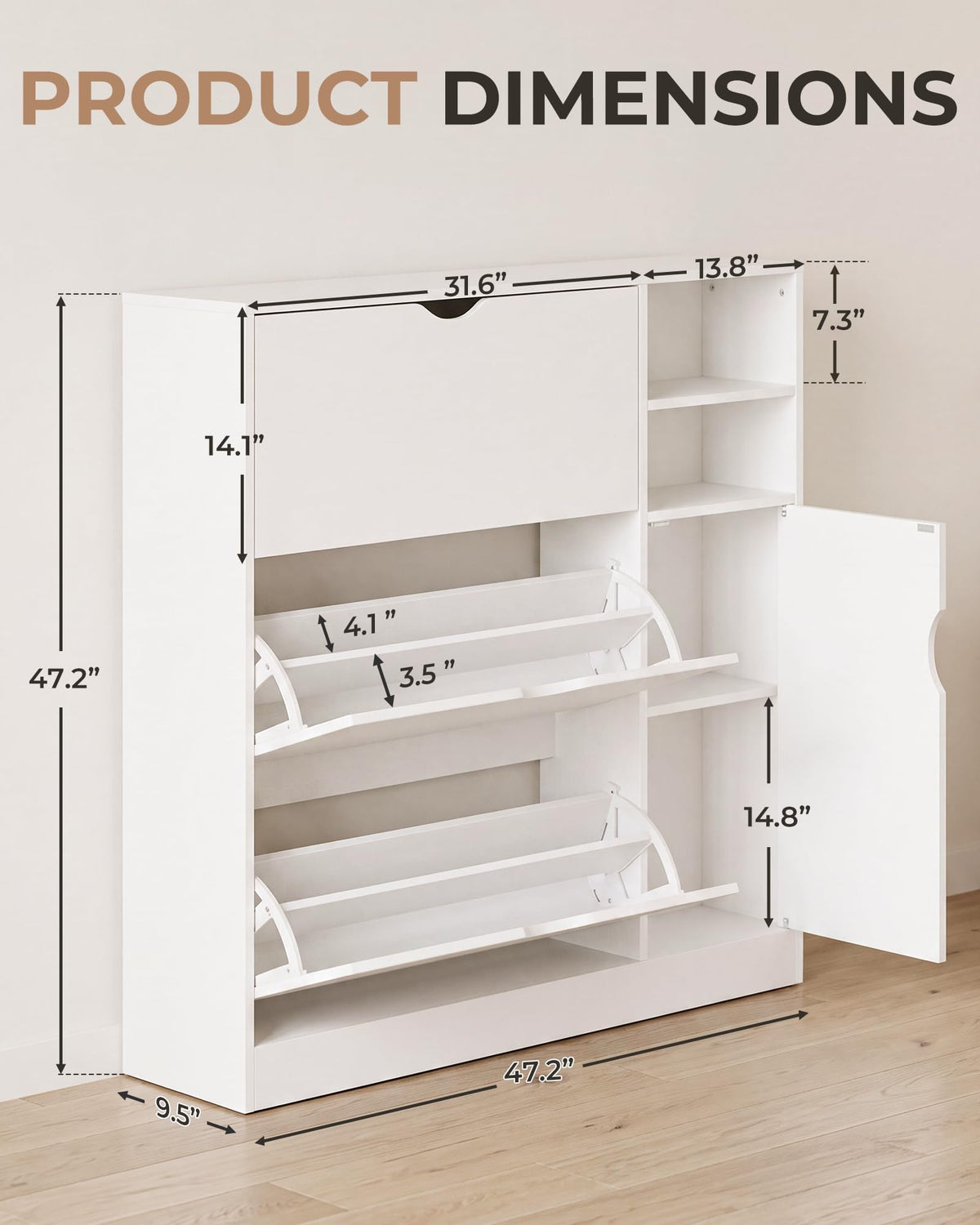 Narrow Shoe Storage Cabinet with 3 Flip Drawers E891311