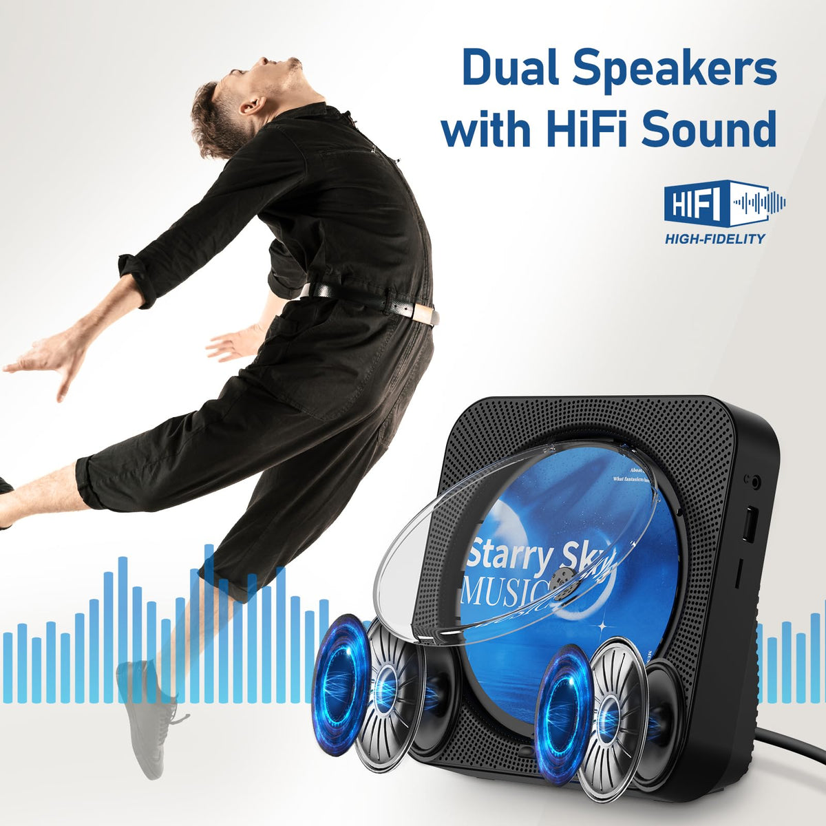 Portable Bluetooth CD Player with Speakers, Remote Control, LED Display, FM Radio, USB/AUX (Black) U555646