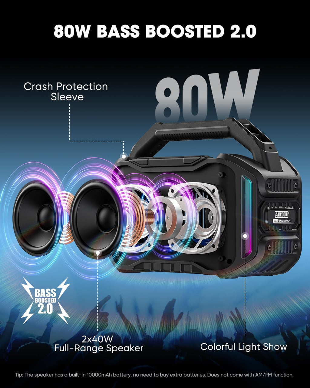 80W Bluetooth Wireless Speaker with Bass U189884