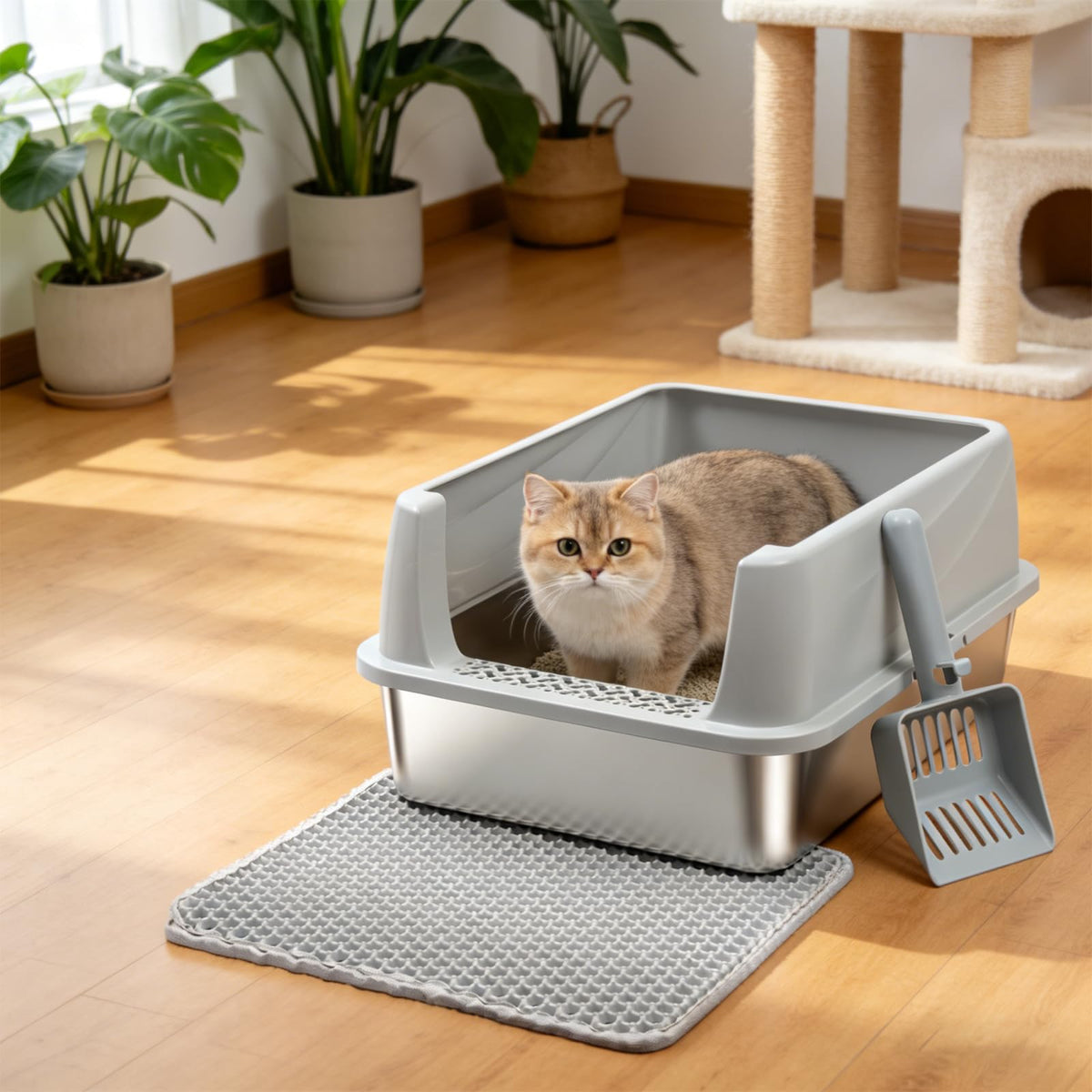 Stainless Steel Litter Box with Lid J148