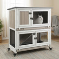 2-Story Wooden Rabbit Hutch with 4 Lockable Wheels X9008