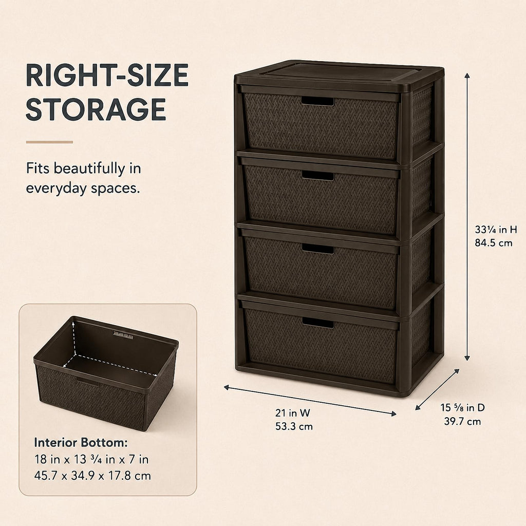 Brown 4-Drawer Plastic Storage Tower N929