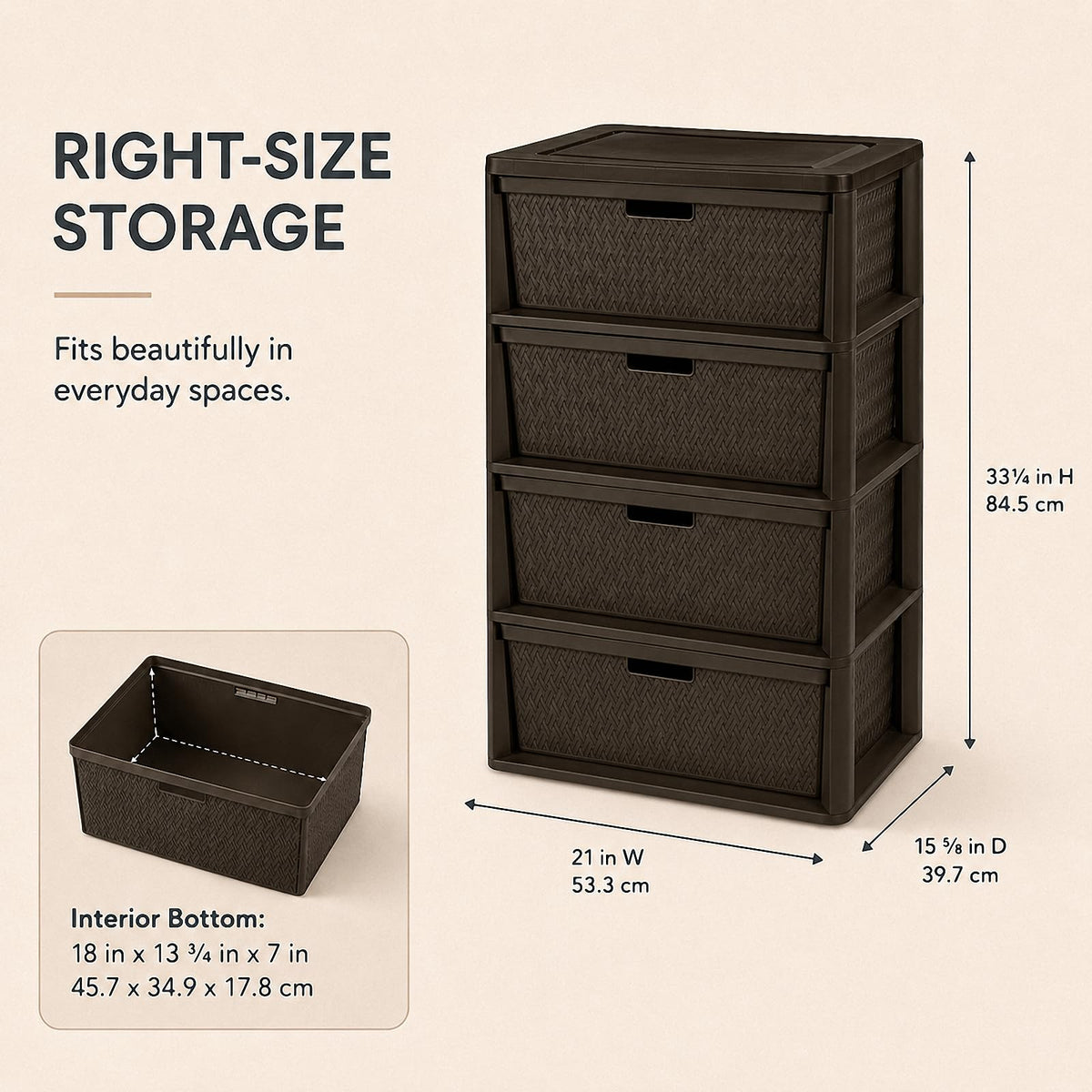 Brown 4-Drawer Plastic Storage Tower N929