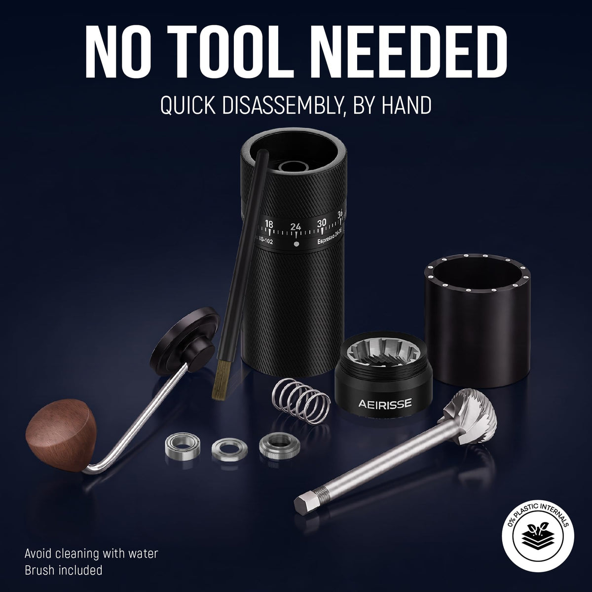 Manual 72-Click Conical Burr Stainless Steel Coffee Grinder H368395