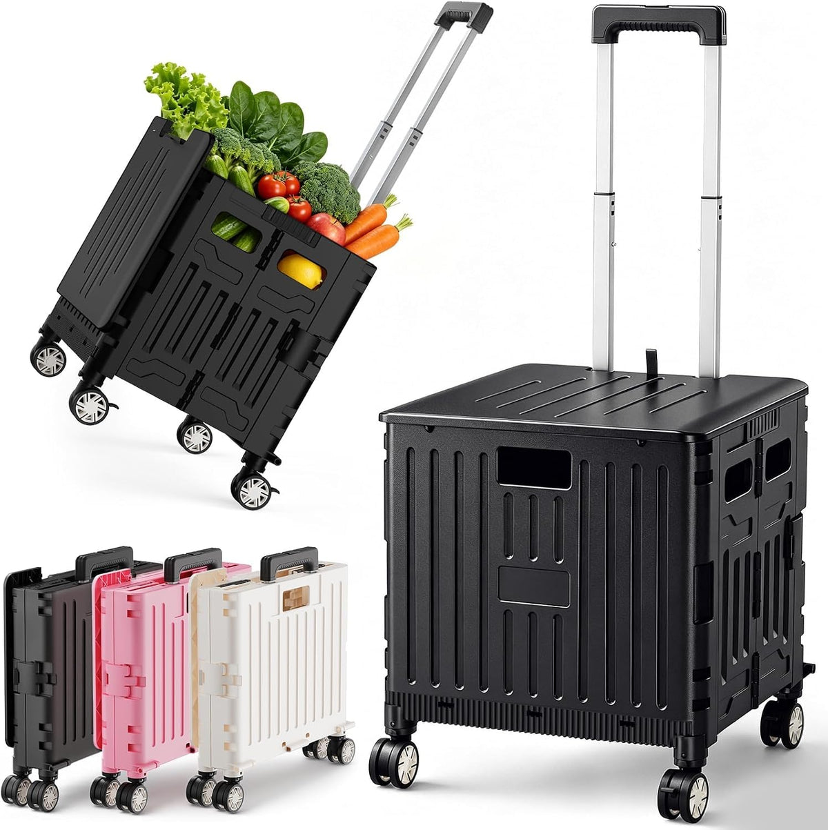 Black Folding Rolling Utility Cart L393530