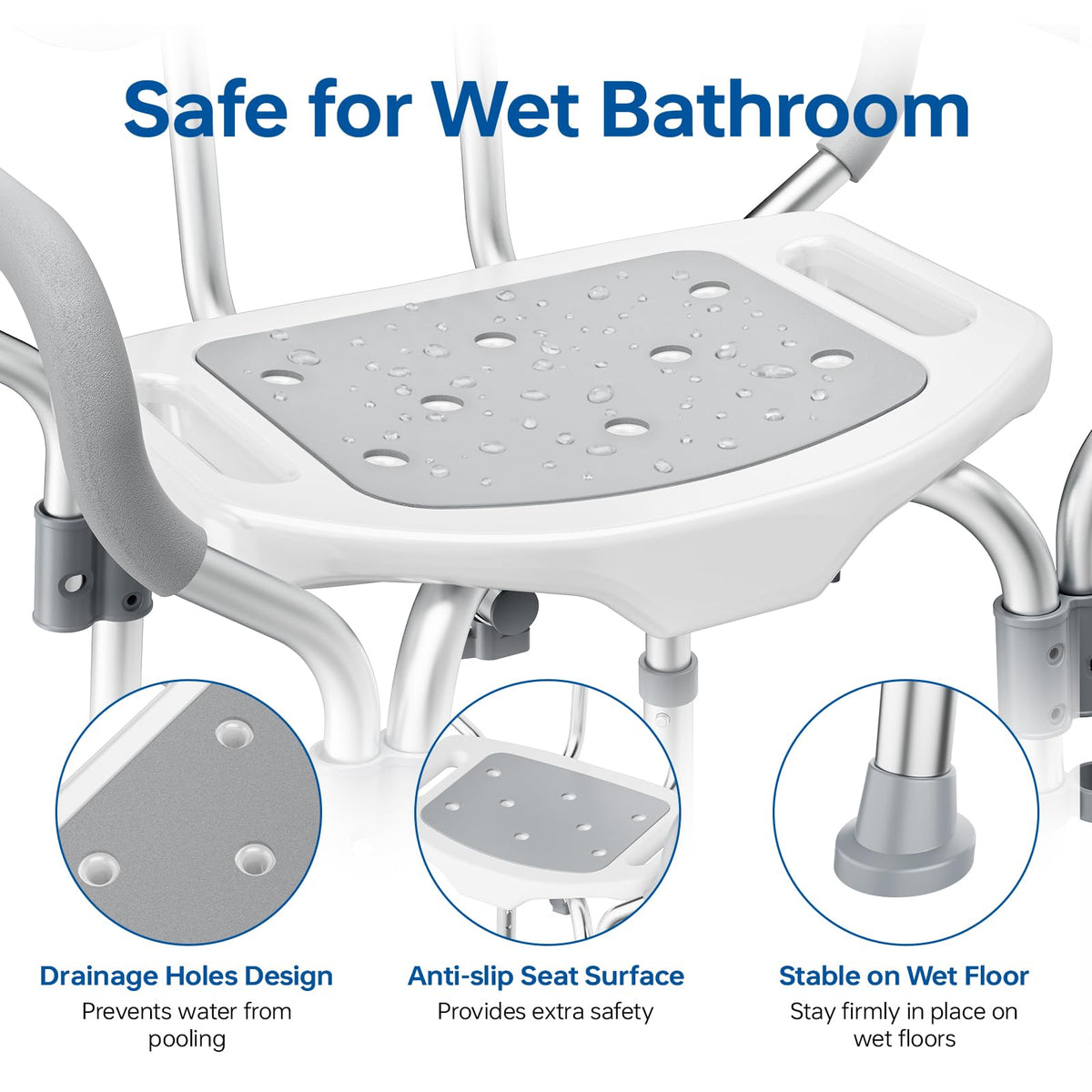 Adjustable Grey Shower Chair with Suction Feet W874