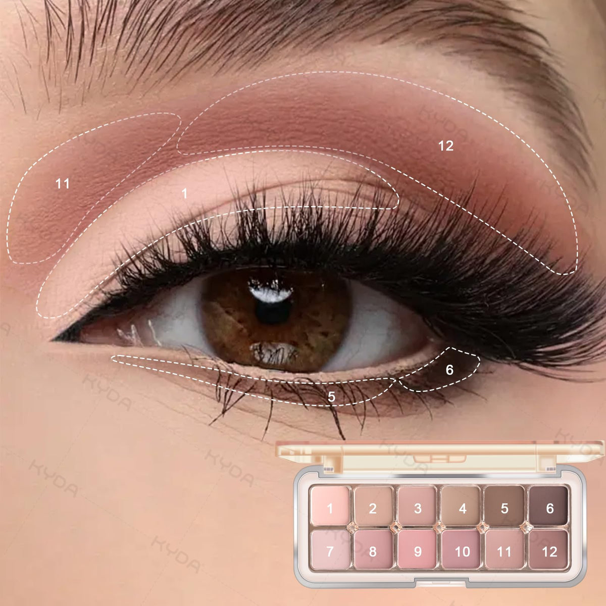 12 Color Grey Pink Eyeshadow Palette with Brush J920