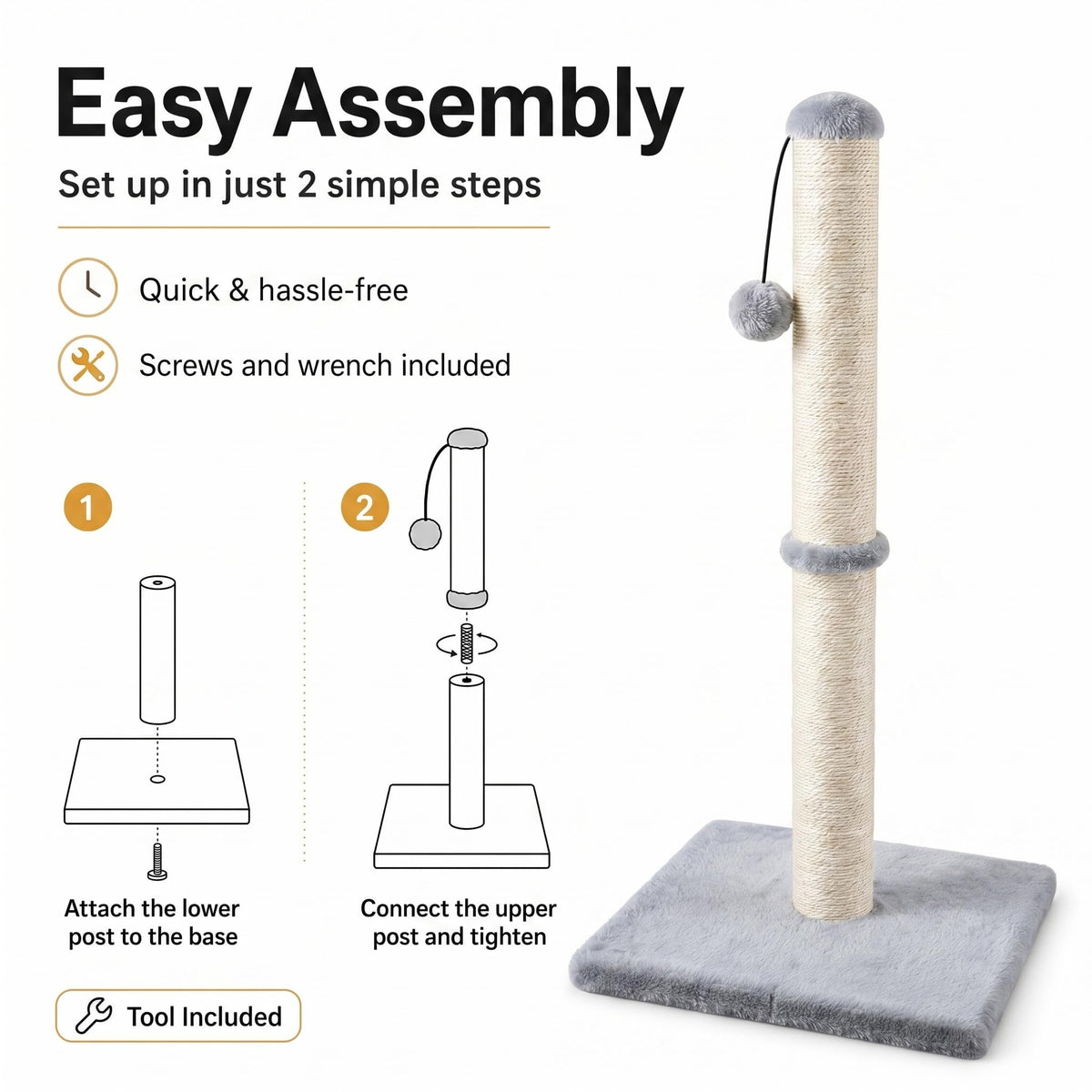 Tall Cat Scratching Post with Sisal Rope, Grey I779
