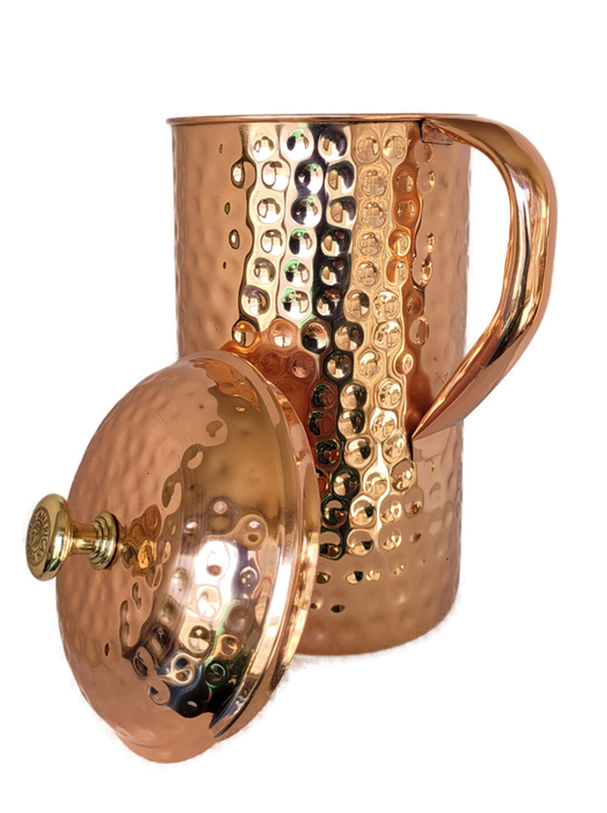 Half Gallon Hammered Pure Copper Pitcher with Lid S1178