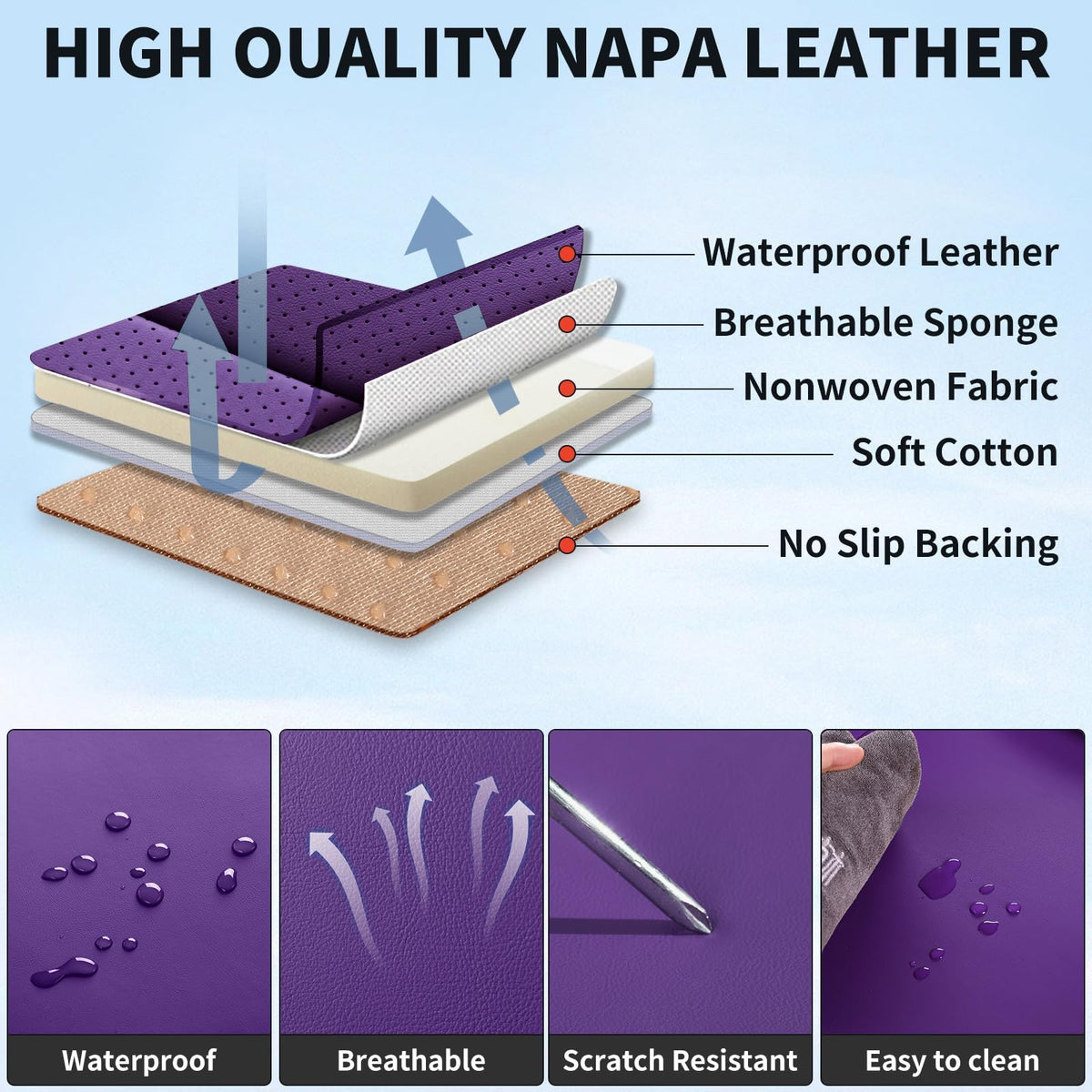 Purple Black Leather Car Seat Covers Full Set S890272