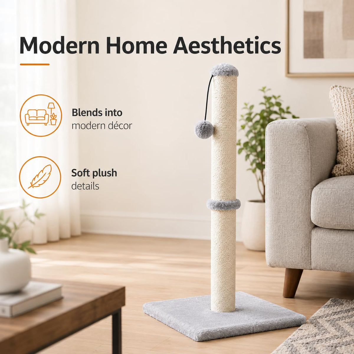 Tall Cat Scratching Post with Sisal Rope, Grey I779