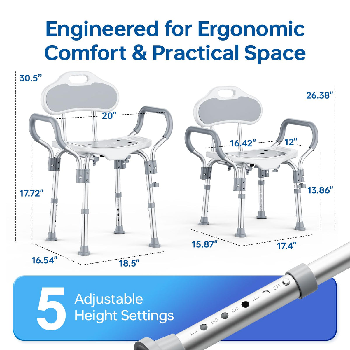 Adjustable Grey Shower Chair with Suction Feet W874