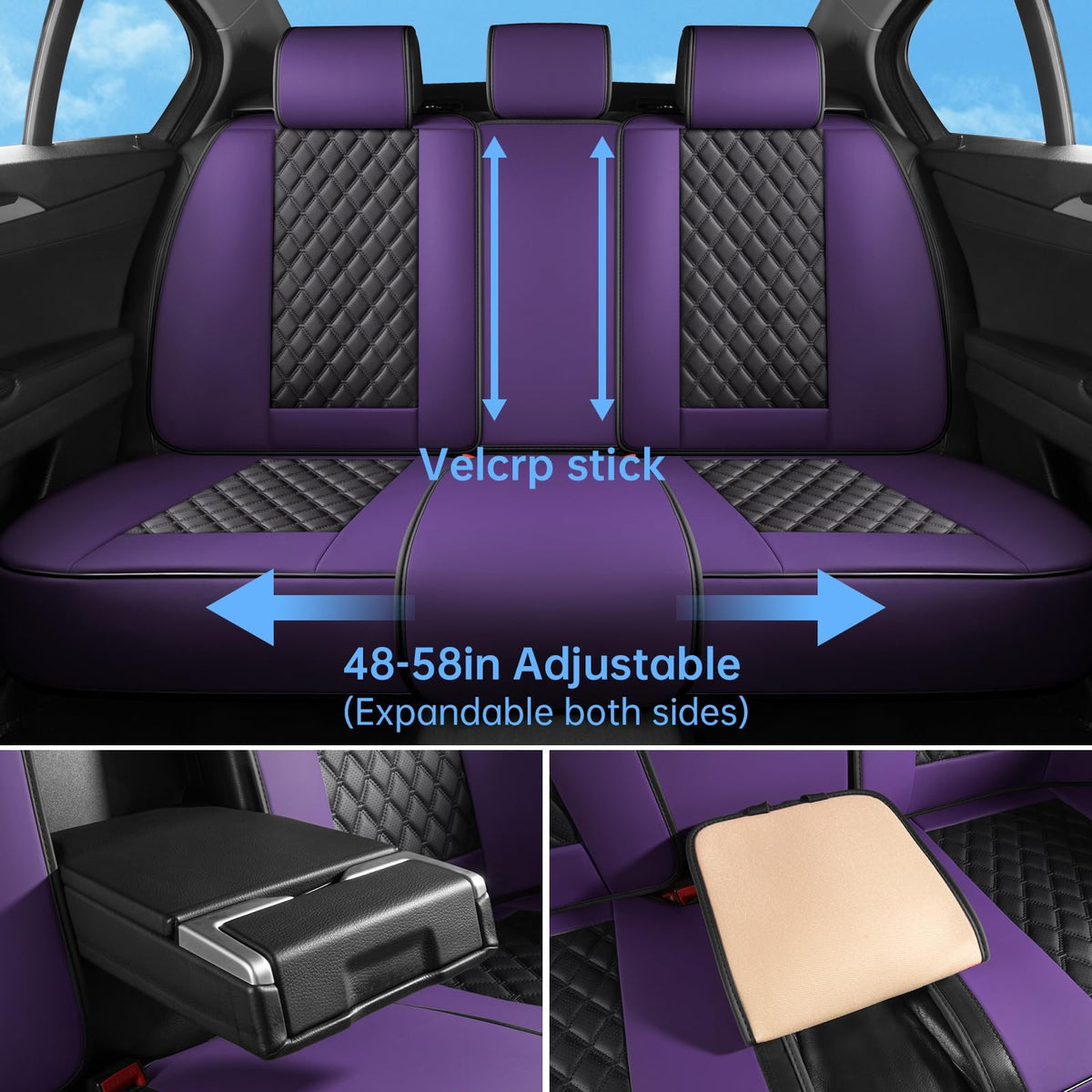 Purple Black Leather Car Seat Covers Full Set S890272