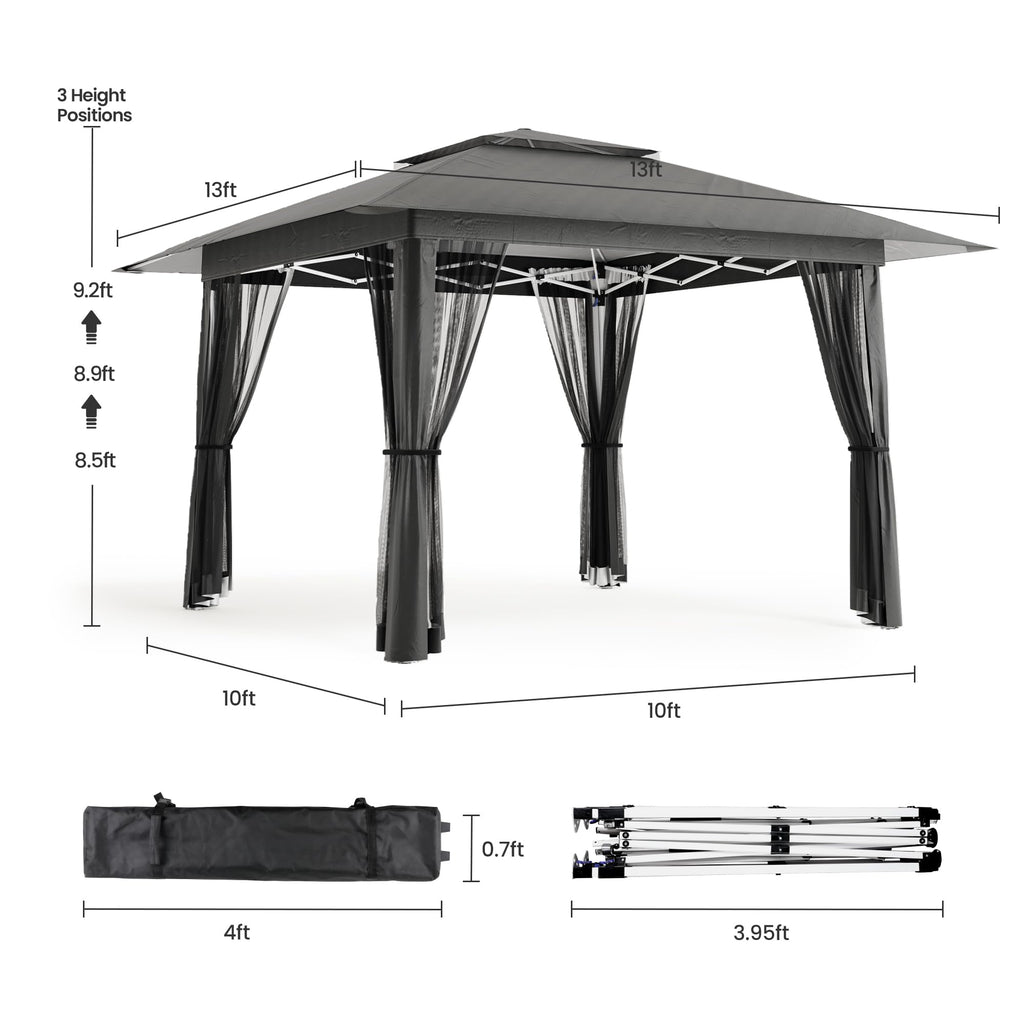 13x13 Pop Up Gazebo Tent with Mosquito Netting Grey E90098