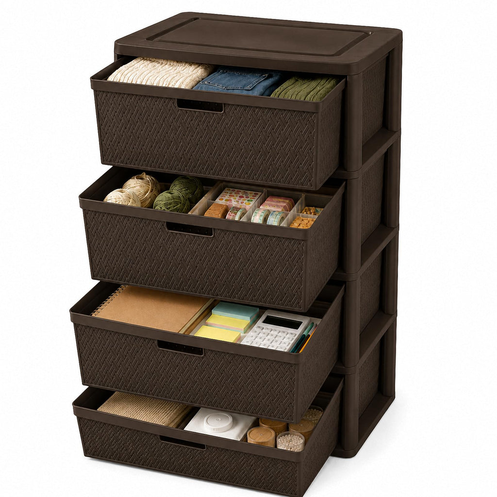 Brown 4-Drawer Plastic Storage Tower N929