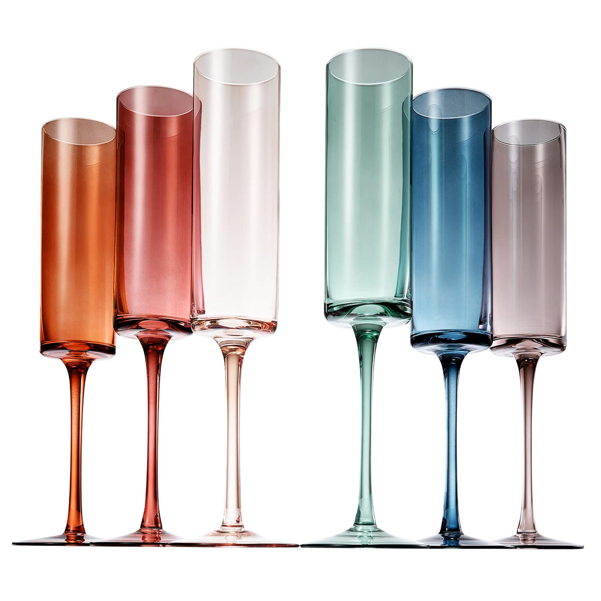 Colored Champagne Flute Stemmed Glasses Set of 6 6oz Y42804