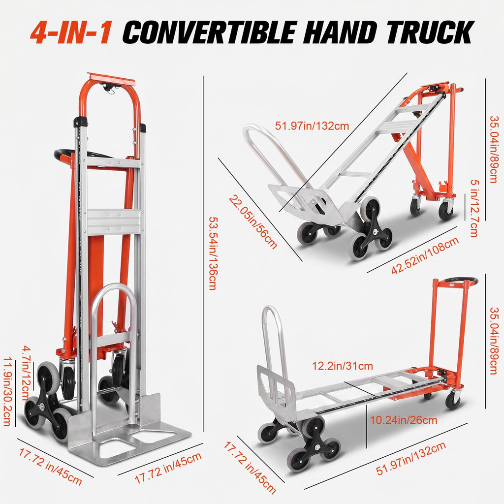 4-in-1 Convertible Stair Climbing Hand Truck, 1000LBS Heavy Duty Folding Aluminum Dolly Cart with Wheels & Handle N8561