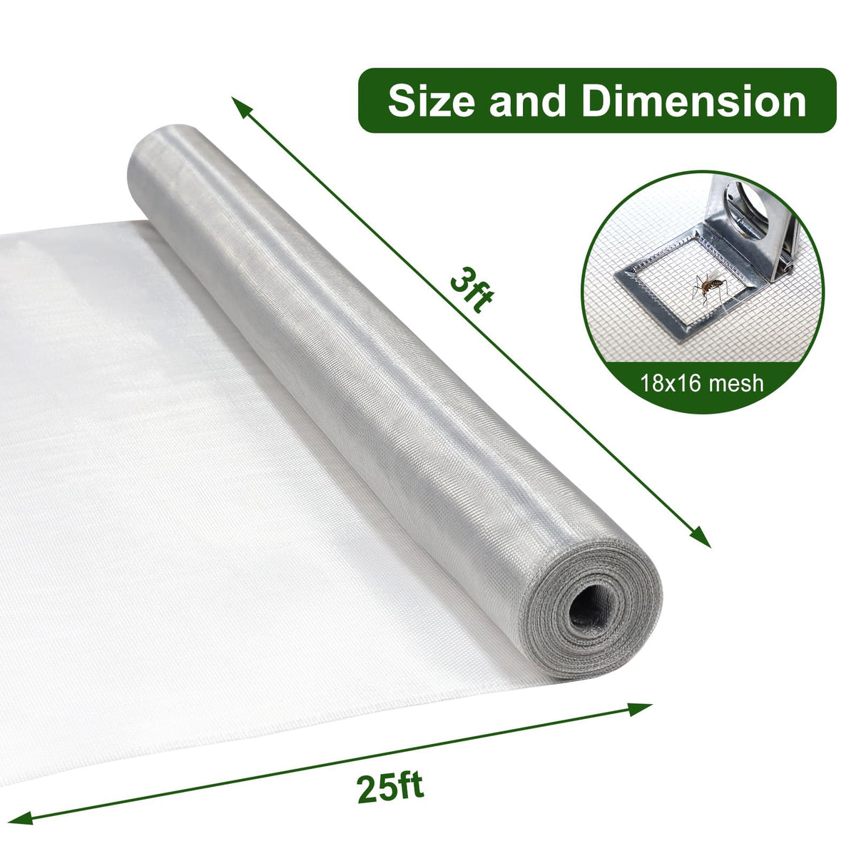 Aluminum Window Screen Mesh 3'x25' Replacement Roll F166