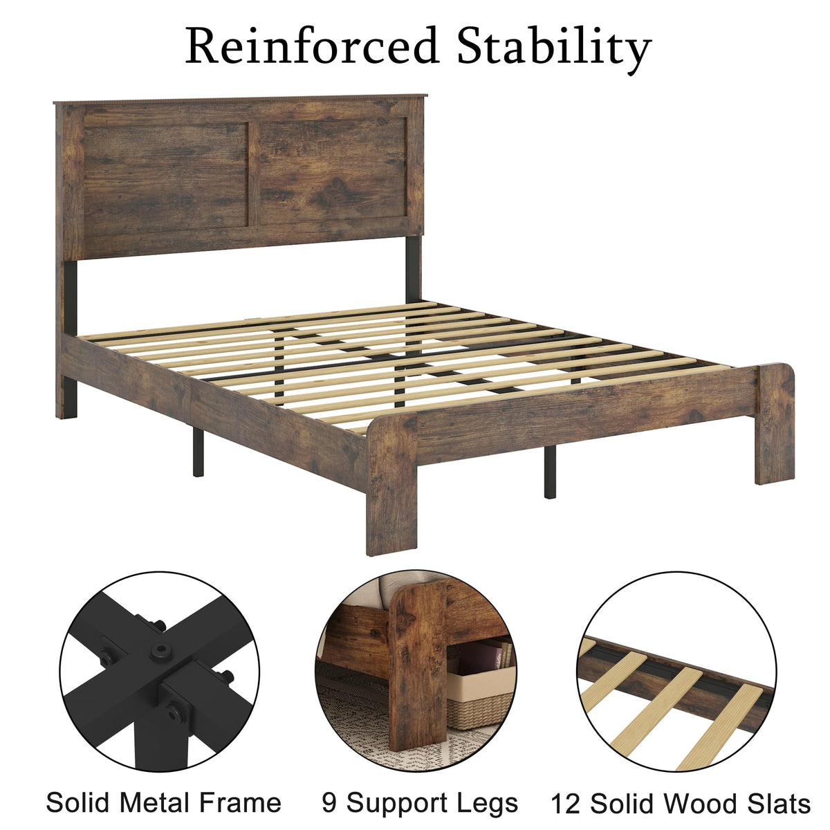 Wood Full Size Bed Frame with Headboard and Footboard E55965