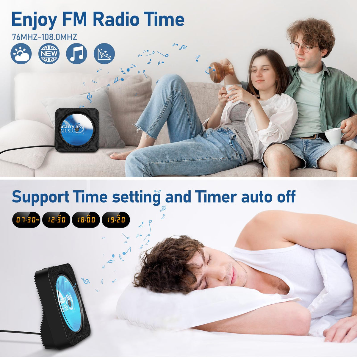 Portable Bluetooth CD Player with Speakers, Remote Control, LED Display, FM Radio, USB/AUX (Black) U555646