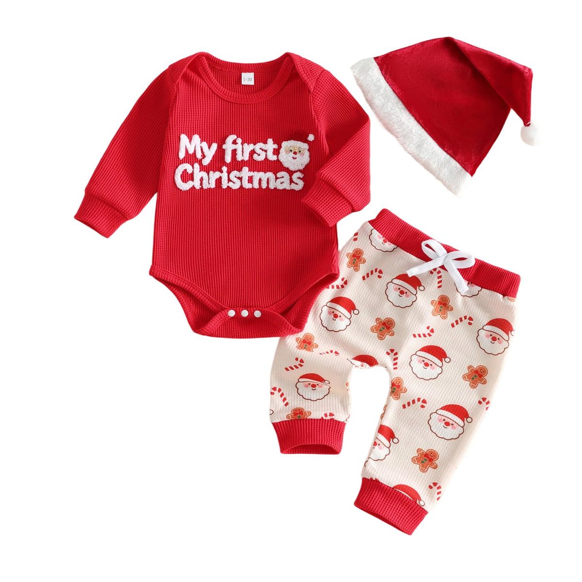 Newborn Baby Boy 3 Piece Waffle Long Sleeve Romper Pants Hat Set A871