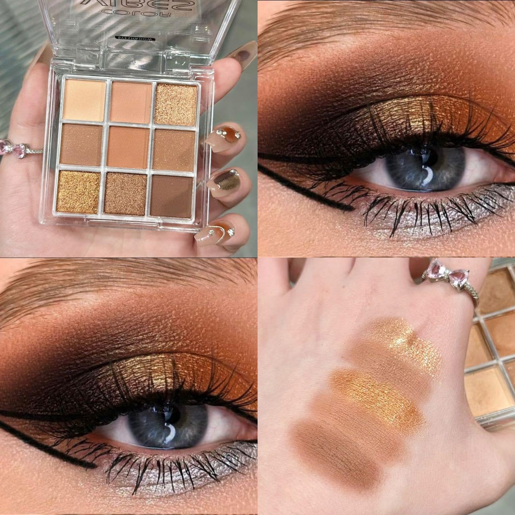 Golden Caramel 9 Warm Bronze & Nude Brown Eyeshadow Palette Matte & Metallic S27111