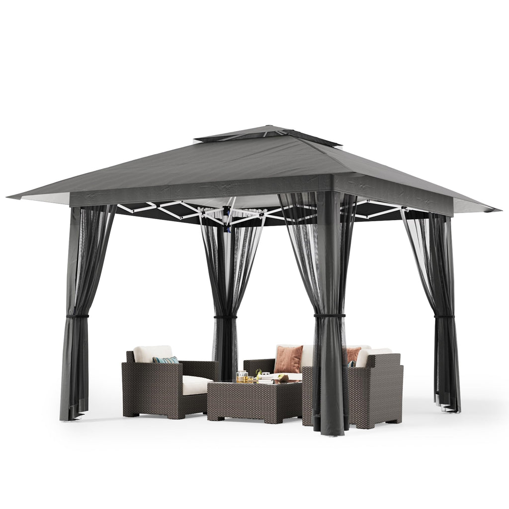 13x13 Pop Up Gazebo Tent with Mosquito Netting Grey E90098