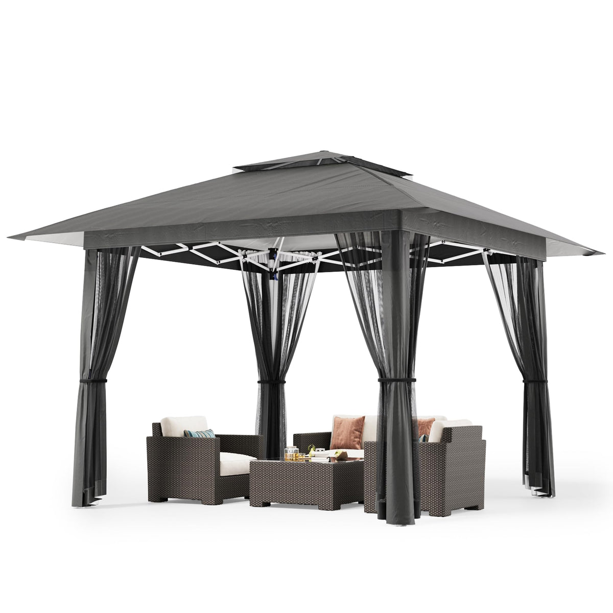 13x13 Pop Up Gazebo Tent with Mosquito Netting Grey E90098