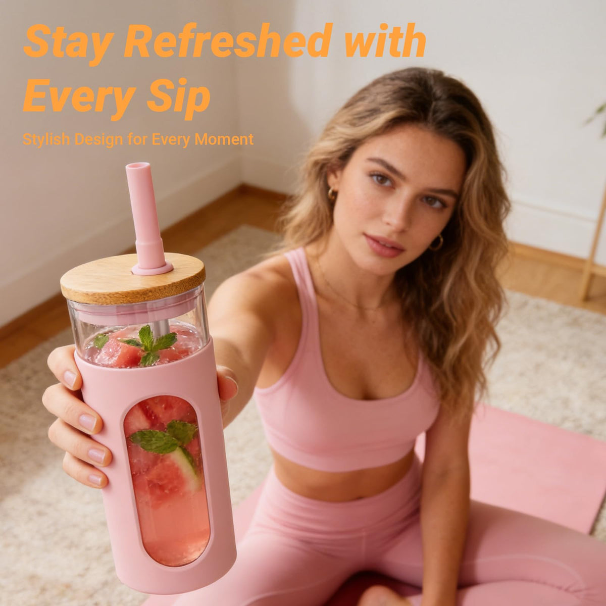22 oz Glass Tumbler with Lid & Straw B82540