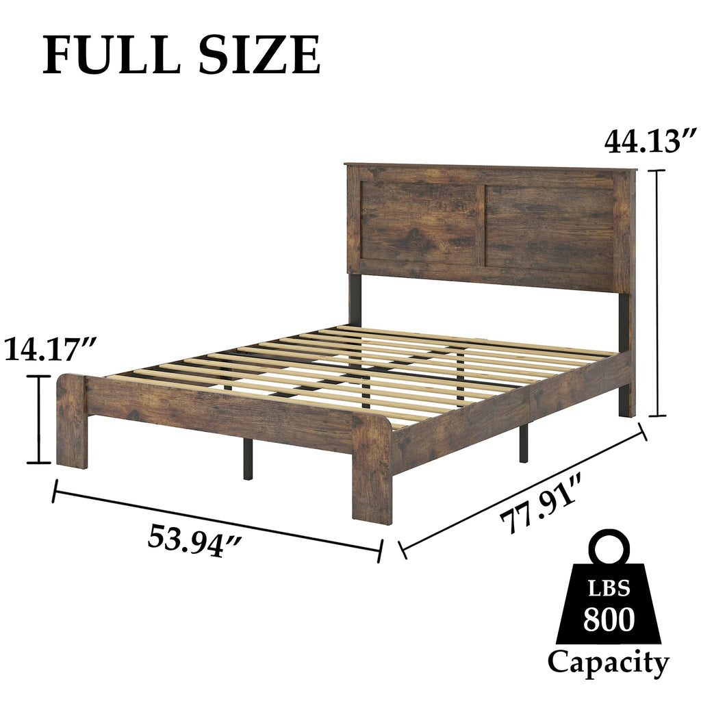 Wood Full Size Bed Frame with Headboard and Footboard E55965