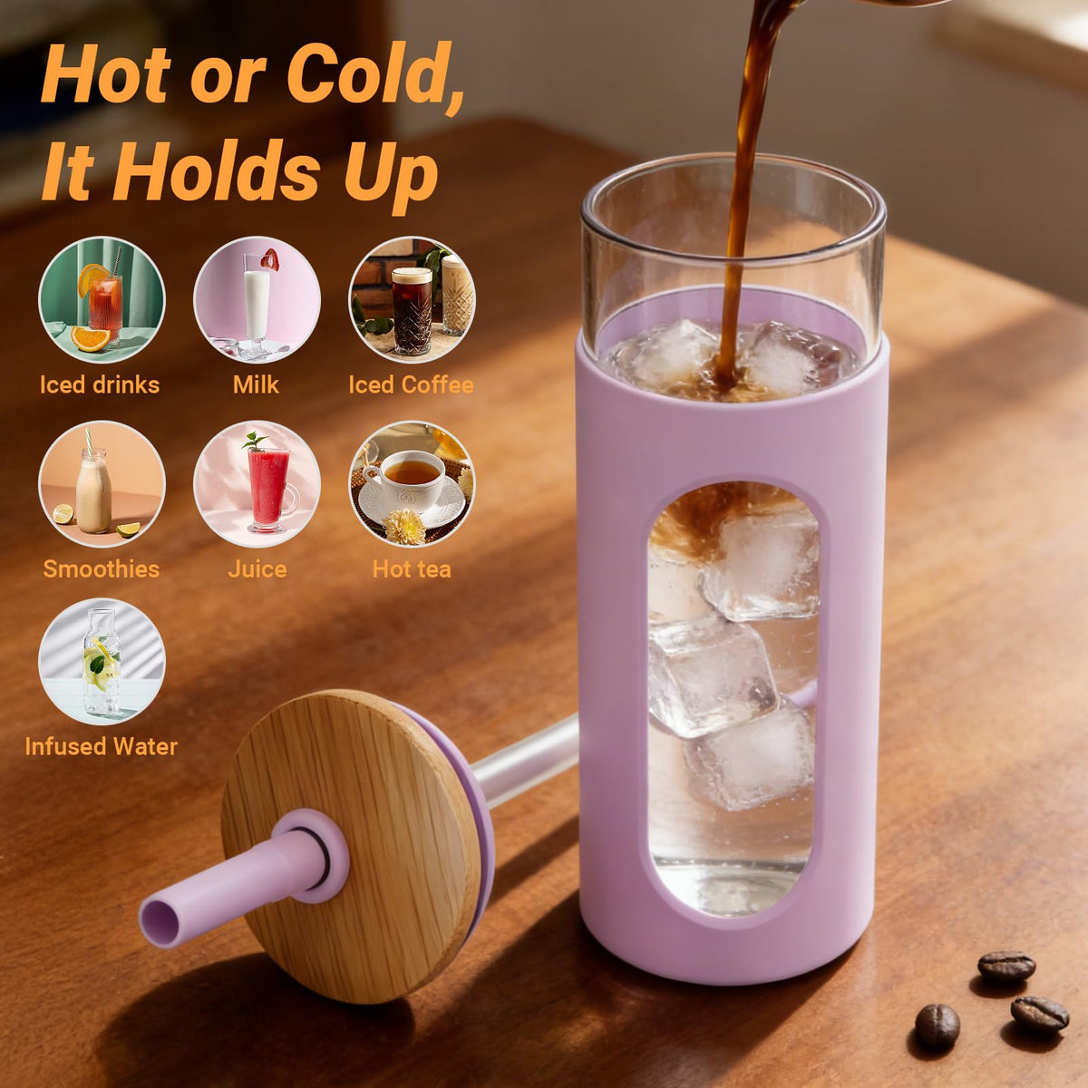 22 oz Glass Tumbler with Lid & Straw B82540