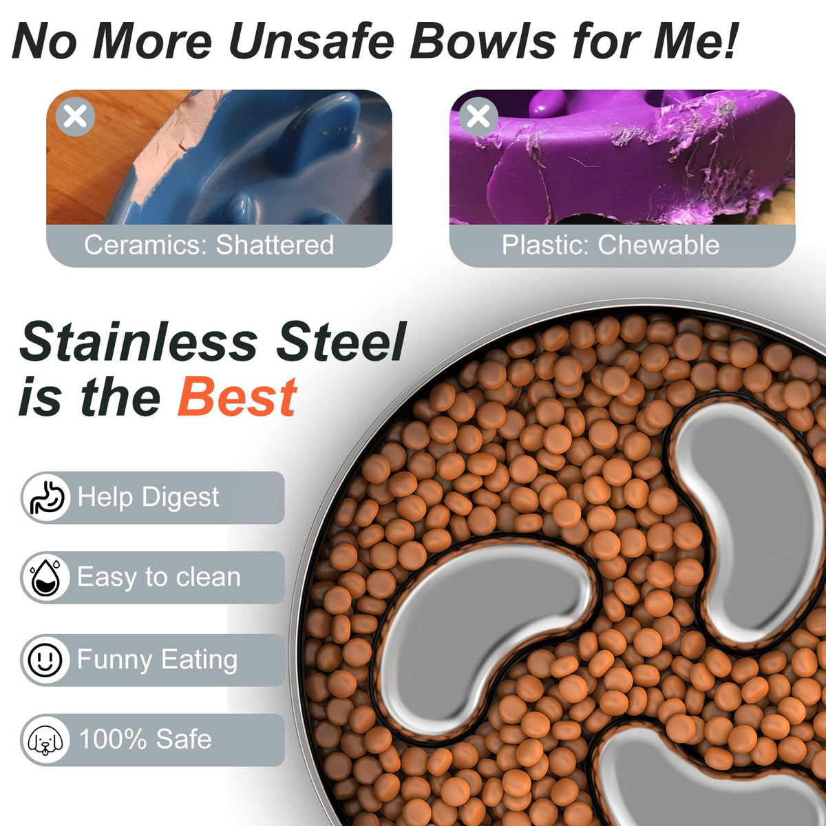 Slow Feeder Dog Bowl 1.5-Cup Stainless Steel C2757