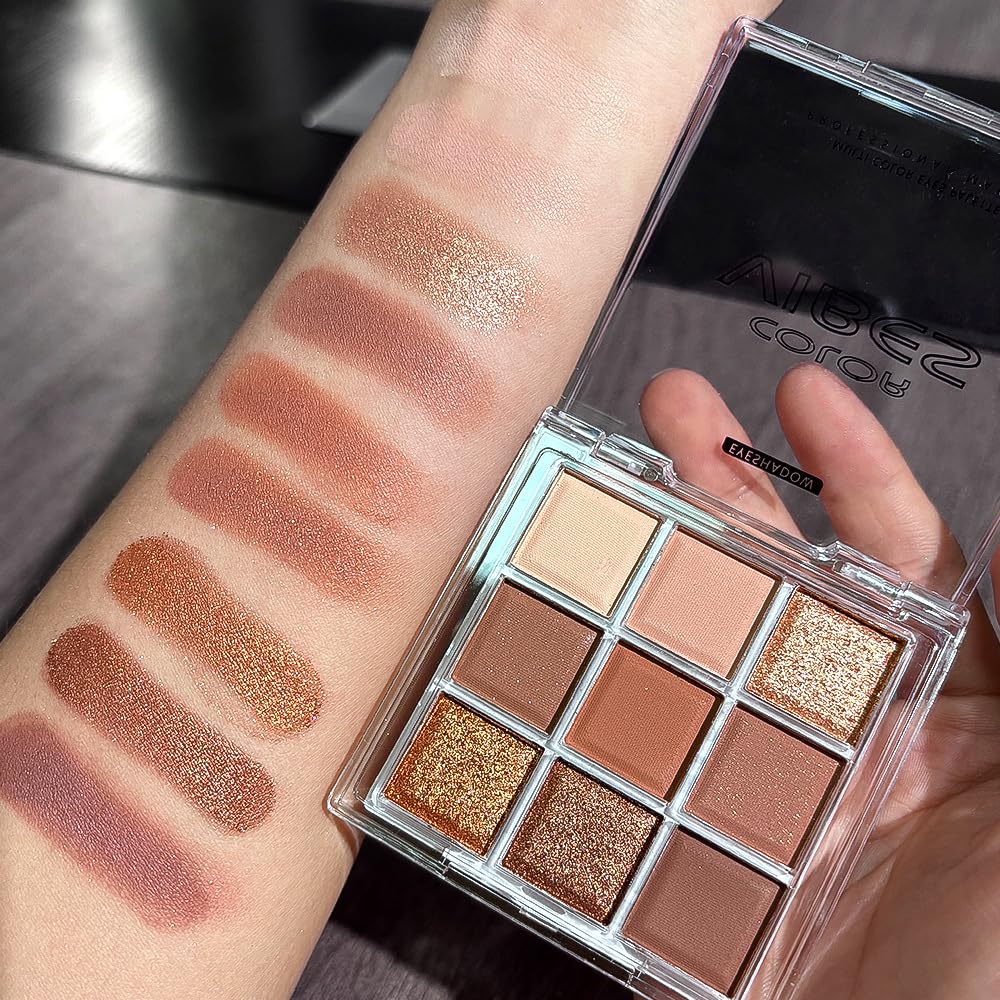 Golden Caramel 9 Warm Bronze & Nude Brown Eyeshadow Palette Matte & Metallic S27111