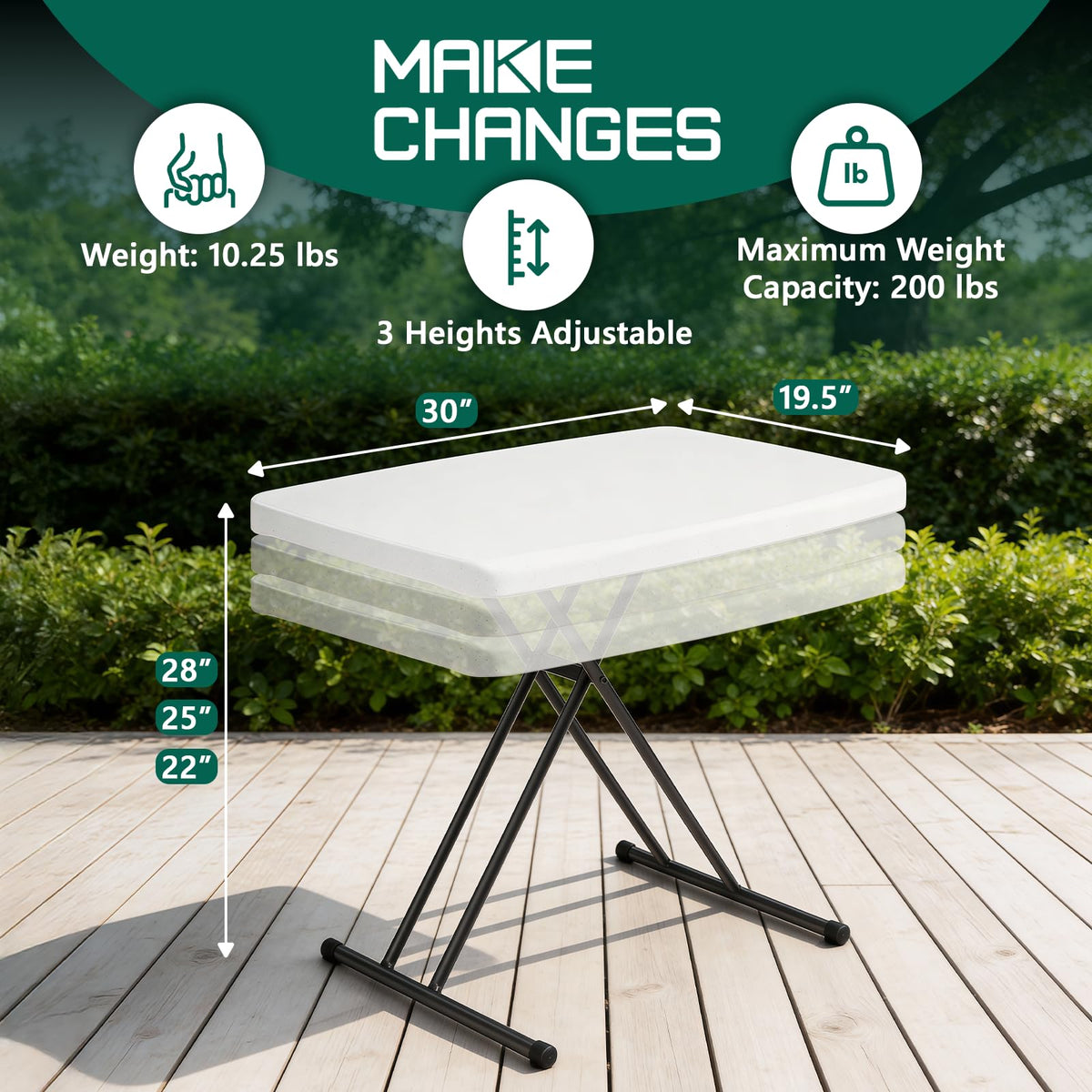 Folding Table 30 Inch Adjustable Height White Granite T801