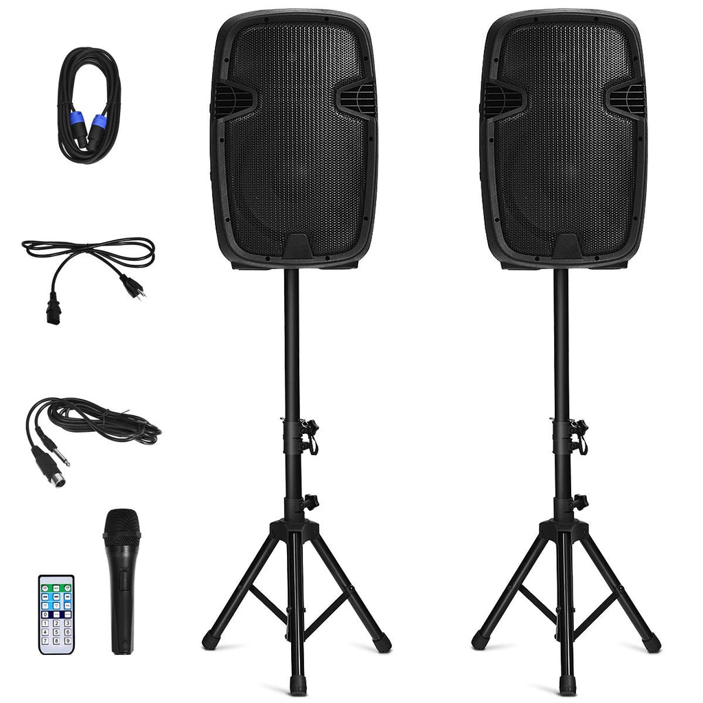 2000W 12" Portable Dual Powered Speakers PA System with Tripod Stands U266376