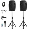 2000W 12" Portable Dual Powered Speakers PA System with Tripod Stands U266376