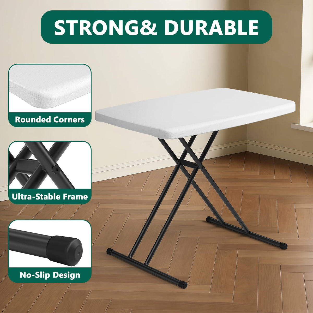 Folding Table 30 Inch Adjustable Height White Granite T801