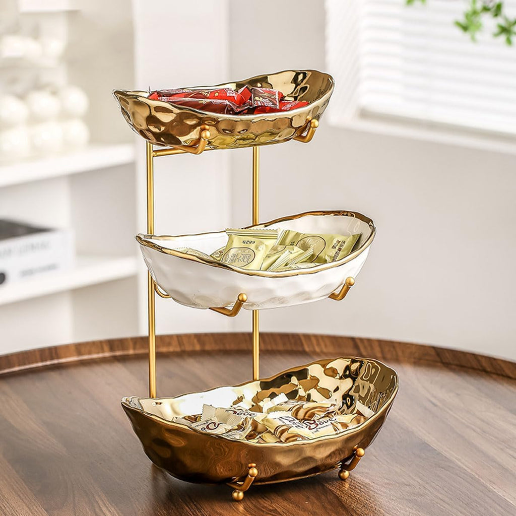 3 Tier Ceramic Fruit Bowl with Metal Stand K932884