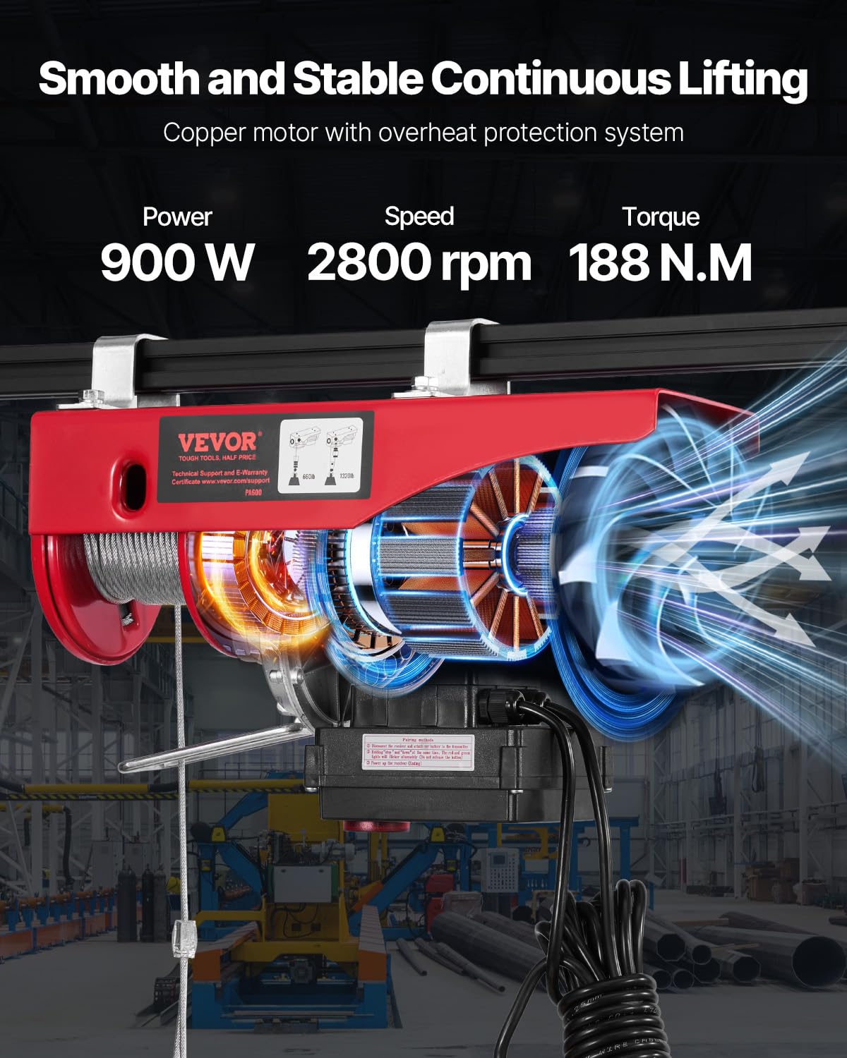 1320 lbs 120V Electric Hoist with Wireless Remote U453211