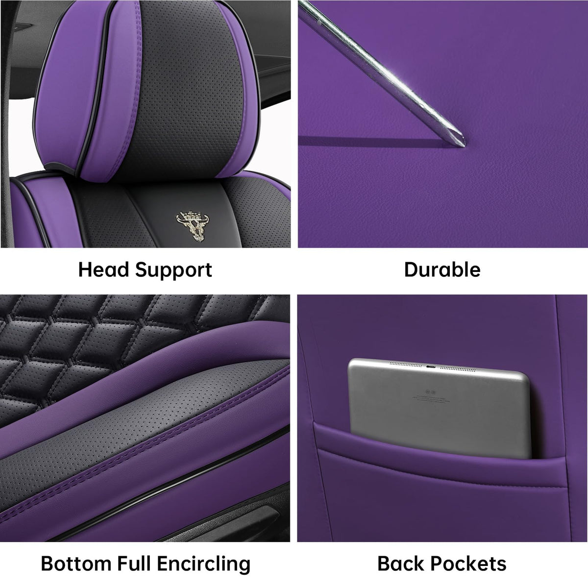 Purple Black Leather Car Seat Covers Full Set S890272