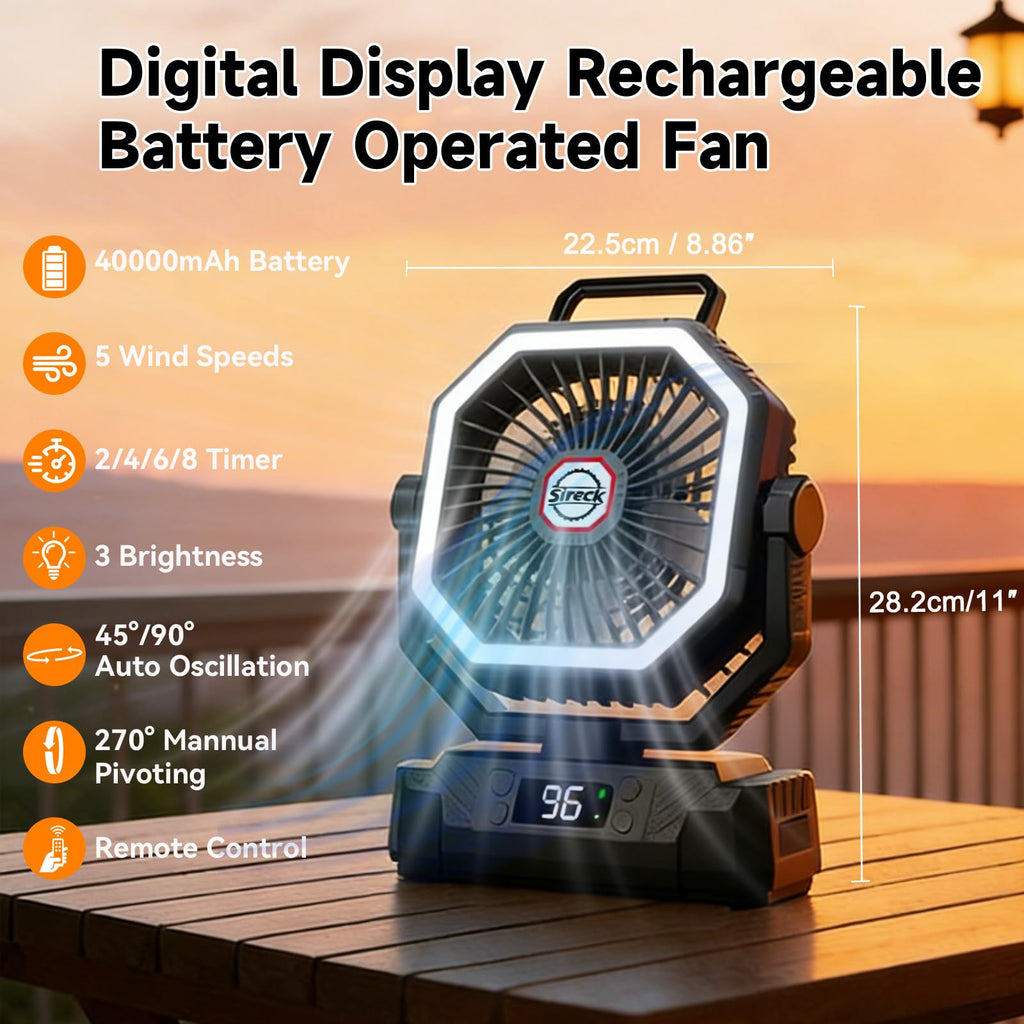 Black 10-Inch 40000mAh Portable Camping Fan J64396