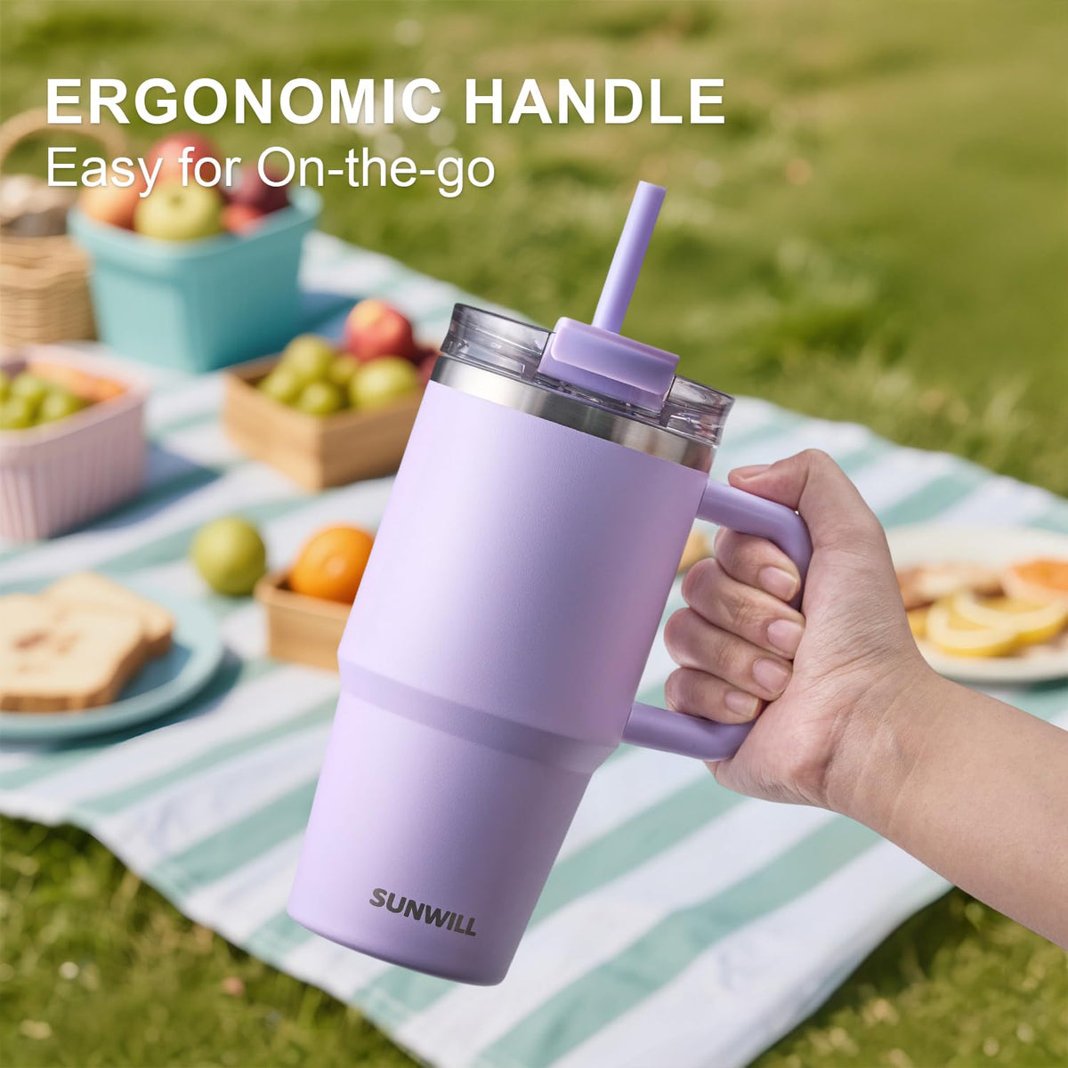 20 oz Insulated Stainless Steel Tumbler with Handle and Straw V6723
