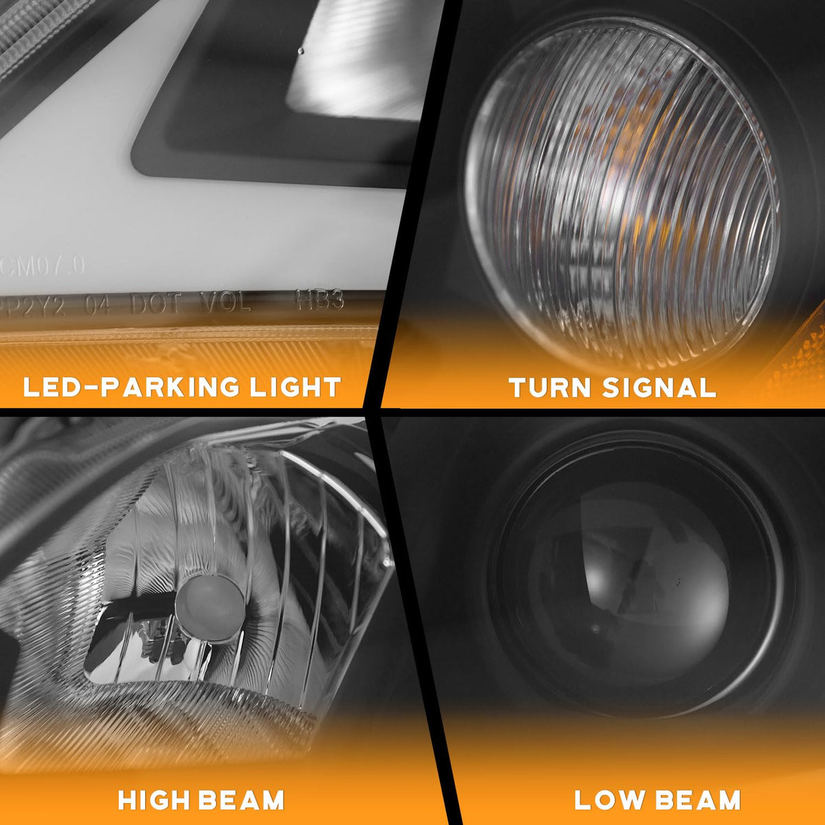 Black Headlight Assembly with Sequential Turn Signal Left+Right Pair N408767
